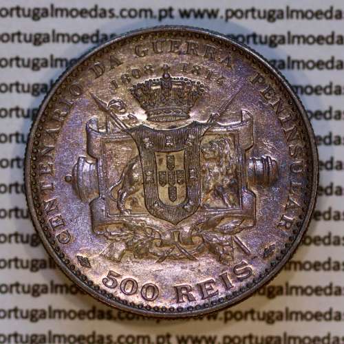Portugal, silver coin of 500 réis 1910 D. Manuel II, commemorative of the Peninsular War, (VF+/XF), World Coins Portugal KM 556