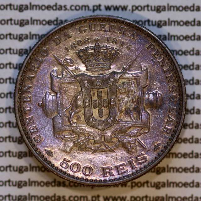 Portugal, silver coin of 500 réis 1910 D. Manuel II, commemorative of the Peninsular War, (VF+/XF), World Coins Portugal KM 556