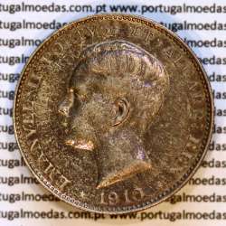 500 réis 1910 prata D. Manuel II, Centenário da Guerra Peninsular de 1808-1814, (MBC+/Bela-), World Coins Portugal KM 556.