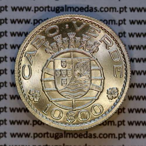 Cape Verde, Silver coin of 10 escudos 1953 of Former portuguese Colony Cape verde, (UNC), World Coins Cape Verde KM 10 01