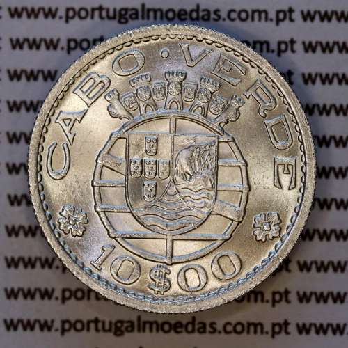 Cabo Verde, 10 Escudos 1953 prata, 10$00 escudo 1953 Prata da Ex-colónia portuguesa,  (Soberba), World Coins Cape Verde KM 10f