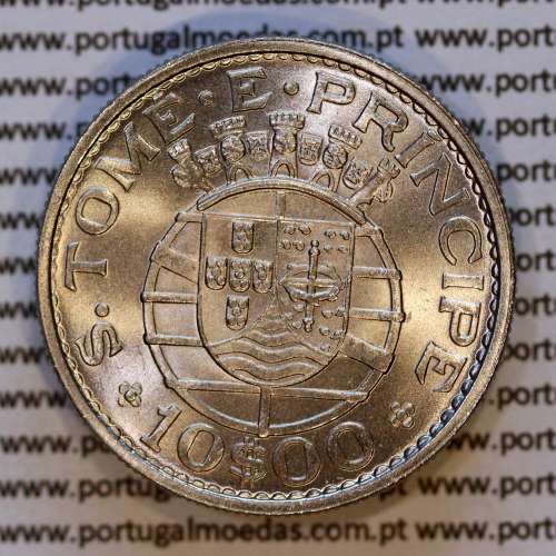 Saint Thomas & Prince, Copper-nickel coin 10 escudos 1971, 10$00 escudos 1971, Former Portuguese Colony, (UNC), WorldCoins KM 23