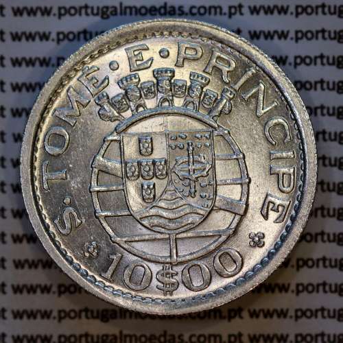 São Tomé e Príncipe 10$00 prata 1951, 10 Escudos Prata 1951, (Bela/Soberba), World Coins - Saint Thomas & Prince Island KM 14