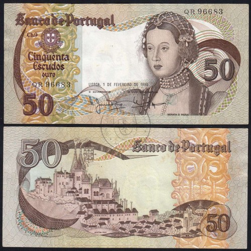 Nota de 50 Escudos 1980 Infanta D.Maria, 50$00 01/02/1980 Chapa: 9 - Banco de Portugal (Circulada), Pick 174