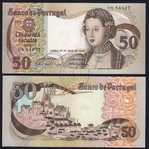 Nota de 50 Escudos 1968 Infanta D.Maria, 50$00 28/05/1968 Chapa: 9 - Banco de Portugal (Pouco Circulada), Pick 174