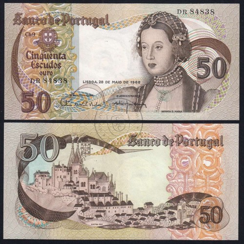 Nota de 50 Escudos 1968 Infanta D.Maria, 50$00 28/05/1968 Chapa: 9 - Banco de Portugal (Pouco Circulada), Pick 174