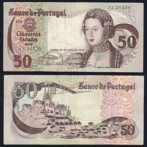 Nota de 50 Escudos 1968 Infanta D.Maria, 50$00 28/05/1968 Chapa: 9 - Banco de Portugal (Circulada), Pick 174