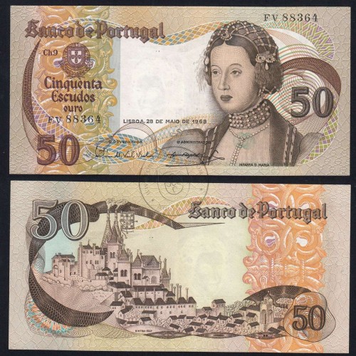 50 Escudos Banknote 1968 Infanta D. Maria, 50$00 28/05/1968 Plate: 9 - Bank of Portugal (Lightly Circulated), Pick 174