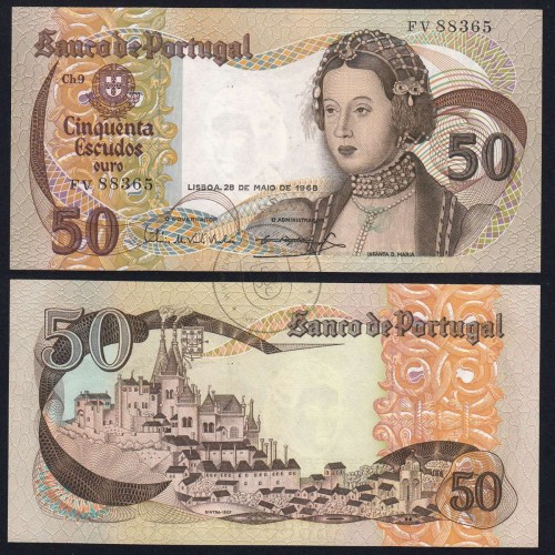 Nota de 50 Escudos 1968 Infanta D.Maria, 50$00 28/05/1968 Chapa: 9 - Banco de Portugal (Pouco Circulada), Pick 174