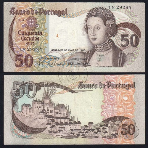 Nota de 50 Escudos 1968 Infanta D.Maria, 50$00 28/05/1968 Chapa: 9 - Banco de Portugal (Circulada), Pick 174