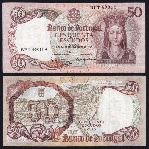 Nota de 50 Escudos 1964 Rainha Santa Isabel, 50$00 28/02/1964 Chapa: 8 - Banco de Portugal (Circulada), Pick 168