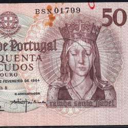 Nota de 50 Escudos 1964 Rainha Santa Isabel, 50$00 28/02/1964 Chapa: 8 - Banco de Portugal (Circulada), Pick 168