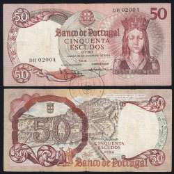 50 Escudos Banknote 1964 Queen Santa Isabel, 50$00 28/02/1964 Plate: 8 - Bank of Portugal (Circulated), Pick 168