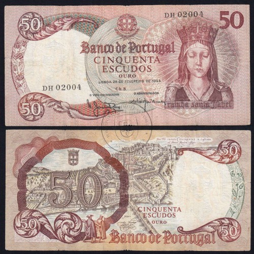 Nota de 50 Escudos 1964 Rainha Santa Isabel, 50$00 28/02/1964 Chapa: 8 - Banco de Portugal (Circulada), Pick 168
