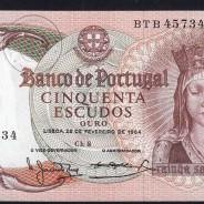 50 Escudos Banknote 1964 Queen Santa Isabel, 50$00 28/02/1964 Plate: 8 - Bank of Portugal (Lightly Circulated), Pick 168