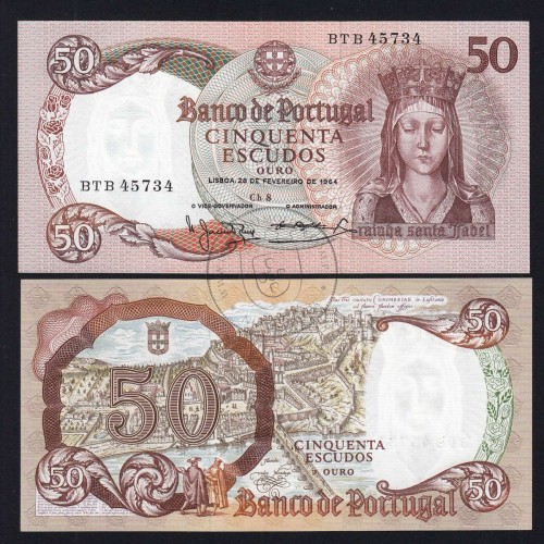 Nota de 50 Escudos 1964 Rainha Santa Isabel, 50$00 28/02/1964 Chapa: 8 - Banco de Portugal (Pouco Circulada), Pick 168