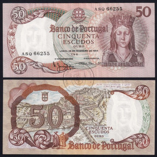 50 Escudos Banknote 1964 Queen Santa Isabel, 50$00 28/02/1964 Plate: 8 - Bank of Portugal (Lightly Circulated), Pick 168