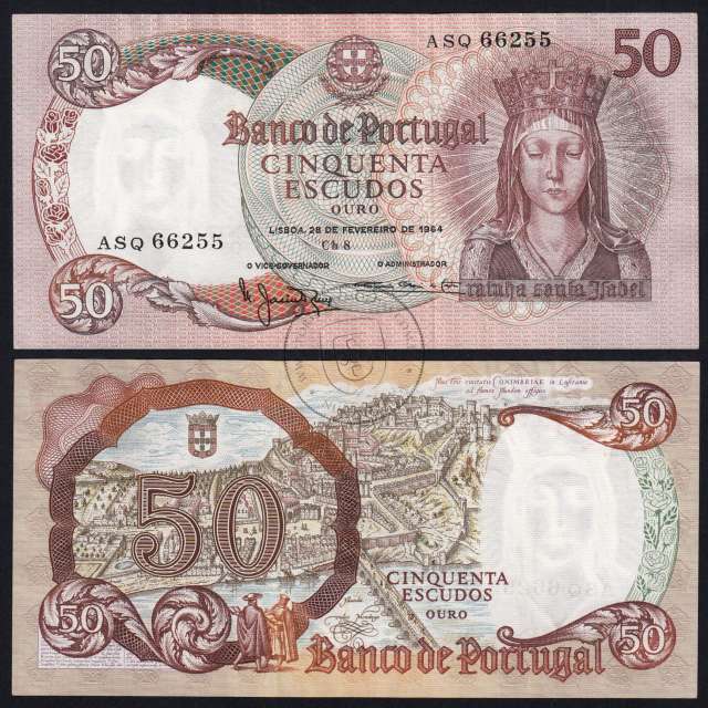 Nota de 50 Escudos 1964 Rainha Santa Isabel, 50$00 28/02/1964 Chapa: 8 - Banco de Portugal (Pouco Circulada), Pick 168