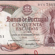 50 Escudos Banknote 1964 Queen Santa Isabel, 50$00 28/02/1964 Plate: 8 - Bank of Portugal (Circulated), Pick 168