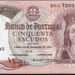 50 Escudos Banknote 1964 Queen Santa Isabel, 50$00 28/02/1964 Plate: 8 - Bank of Portugal (Lightly Circulated), Pick 168