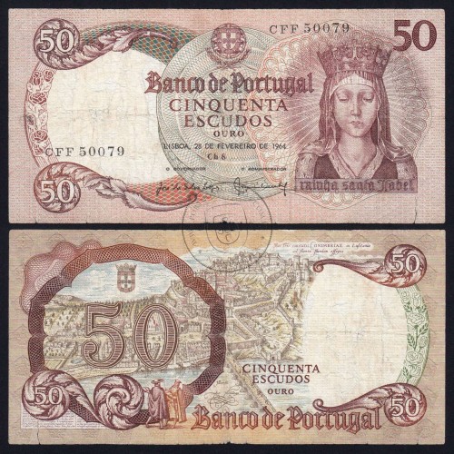 Nota de 50 Escudos 1964 Rainha Santa Isabel, 50$00 28/02/1964 Chapa: 8 - Banco de Portugal (Circulada), Pick 168