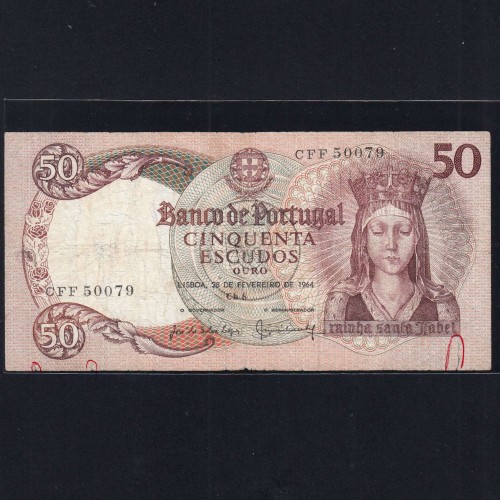 Nota de 50 Escudos 1964 Rainha Santa Isabel, 50$00 28/02/1964 Chapa: 8 - Banco de Portugal (Circulada), Pick 168