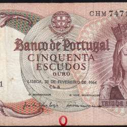 Nota de 50 Escudos 1964 Rainha Santa Isabel, 50$00 28/02/1964 Chapa: 8 - Banco de Portugal (Circulada), Pick 168