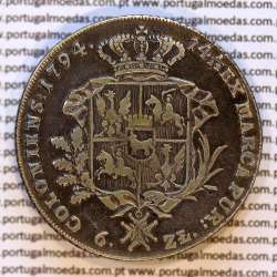 Poland, silver coin, Talar koronny - 6 Złotych 1794- Stanisław August Poniatowski, Warszawa, World Coins Poland KM 216c
