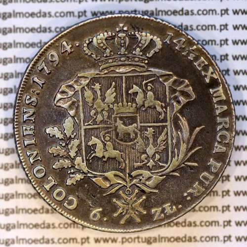 Poland, silver coin, Talar koronny - 6 Złotych 1794- Stanisław August Poniatowski, Warszawa, World Coins Poland KM 216e
