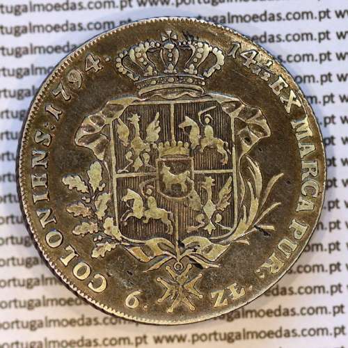 Poland, silver coin, Talar koronny - 6 Złotych 1794- Stanisław August Poniatowski, Warszawa, World Coins Poland KM 216k