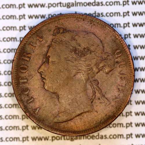 Straits Settlements, 1 cent cobre 1878, data mais rara da série, (MBC), World Coins Straits Settlements KM 9