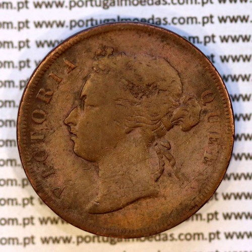 Straits Settlements, 1 cent cobre 1878, data mais rara da série, (MBC), World Coins Straits Settlements KM 9