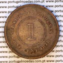 Straits Settlements, 1 Cent 1878 copper, considered the rarest date of the series, listed in World Coins Straits Settlements KM9