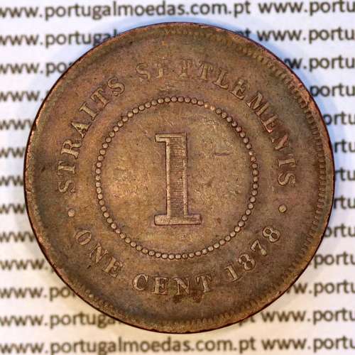Straits Settlements, 1 Cent 1878 copper, considered the rarest date of the series, listed in World Coins Straits Settlements KM9