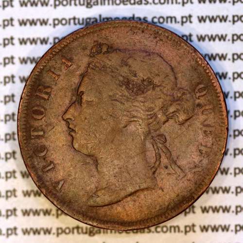 Straits Settlements, 1 cent cobre 1878, data mais rara da série, (MBC), World Coins Straits Settlements KM 9