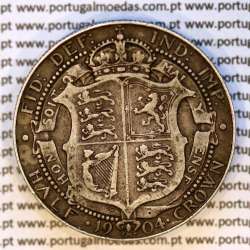 Inglaterra, ½ Crown 1904 em prata de Edward VII, Half Crown 1904, 3ª data mais escassa da série, WorldCoins Great Britain KM802