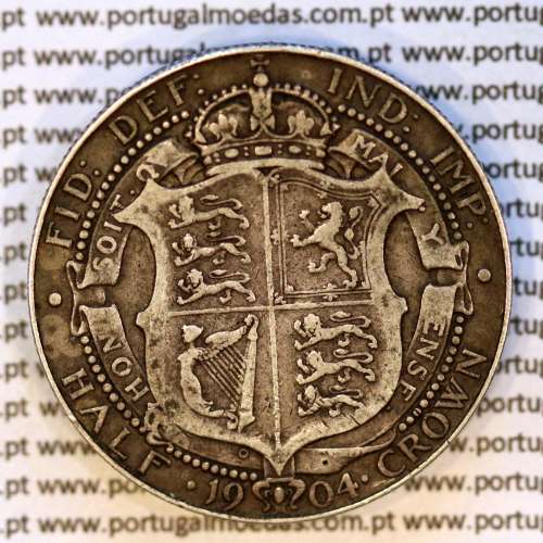 Inglaterra, ½ Crown 1904 em prata de Edward VII, Half Crown 1904, 3ª data mais escassa da série, WorldCoins Great Britain KM802