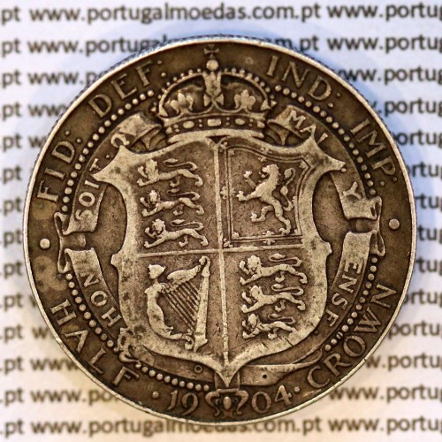 Great Britain, silver coin, ½ Crown 1904 of Edward VII, the 3rd rarest date of the series, World Coins Great Britain KM 802