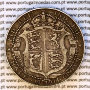 Inglaterra, ½ Crown 1904 em prata de Edward VII, Half Crown 1904, 3ª data mais escassa da série, WorldCoins Great Britain KM802