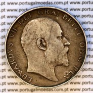 Inglaterra, ½ Crown 1904 em prata de Edward VII, Half Crown 1904, 3ª data mais escassa da série, WorldCoins Great Britain KM802