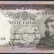 Nota de 20 Escudos 1964 Santo António, 20$00 26/05/1964 Chapa: 7 - Banco de Portugal (Circulada), Pick 167