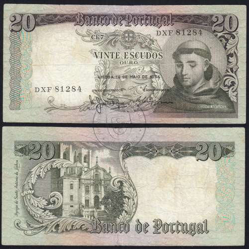 20 Escudos Banknote 1964 Saint Anthony, 20$00 26/05/1964 Plate: 7 - Bank of Portugal (Circulated), Pick 167