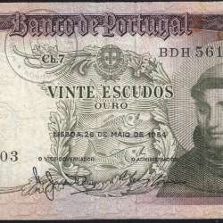 20 Escudos Banknote 1964 Saint Anthony, 20$00 26/05/1964 Plate: 7 - Bank of Portugal (Circulated), Pick 167