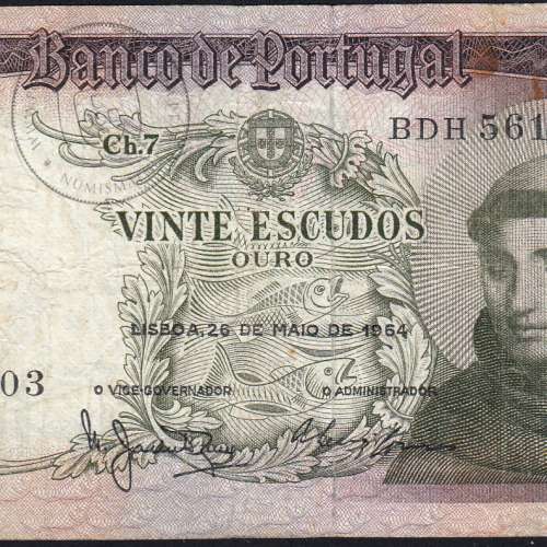 Nota de 20 Escudos 1964 Santo António, 20$00 26/05/1964 Chapa: 7 - Banco de Portugal (Circulada), Pick 167