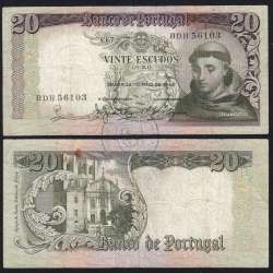 20 Escudos Banknote 1964 Saint Anthony, 20$00 26/05/1964 Plate: 7 - Bank of Portugal (Circulated), Pick 167