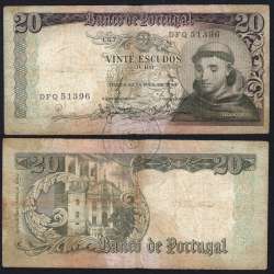Nota de 20 Escudos 1964 Santo António, 20$00 26/05/1964 Chapa: 7 - Banco de Portugal (Circulada), Pick 167