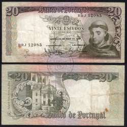 20 Escudos Banknote 1964 Saint Anthony, 20$00 26/05/1964 Plate: 7 - Bank of Portugal (Circulated), Pick 167