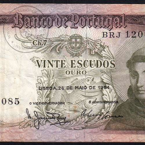 20 Escudos Banknote 1964 Saint Anthony, 20$00 26/05/1964 Plate: 7 - Bank of Portugal (Circulated), Pick 167