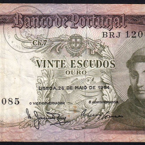 Nota de 20 Escudos 1964 Santo António, 20$00 26/05/1964 Chapa: 7 - Banco de Portugal (Circulada), Pick 167