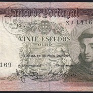 20 Escudos Banknote 1964 Saint Anthony, 20$00 26/05/1964 Plate: 7 - Bank of Portugal (Circulated), Pick 167